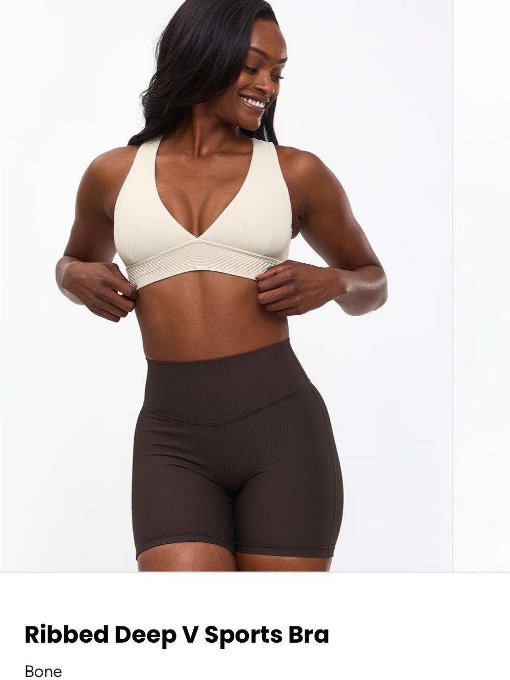 Buffbunny Collection Ribbed Deep V Sports Bra XS Bone